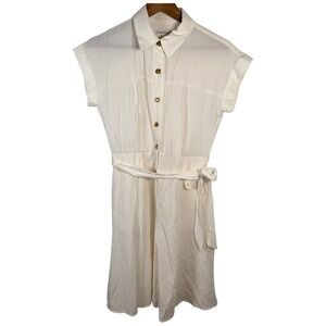 Calvin Klein Women’s Button Up Short Sleeve Shirt‎ Dress Cream White Size 4